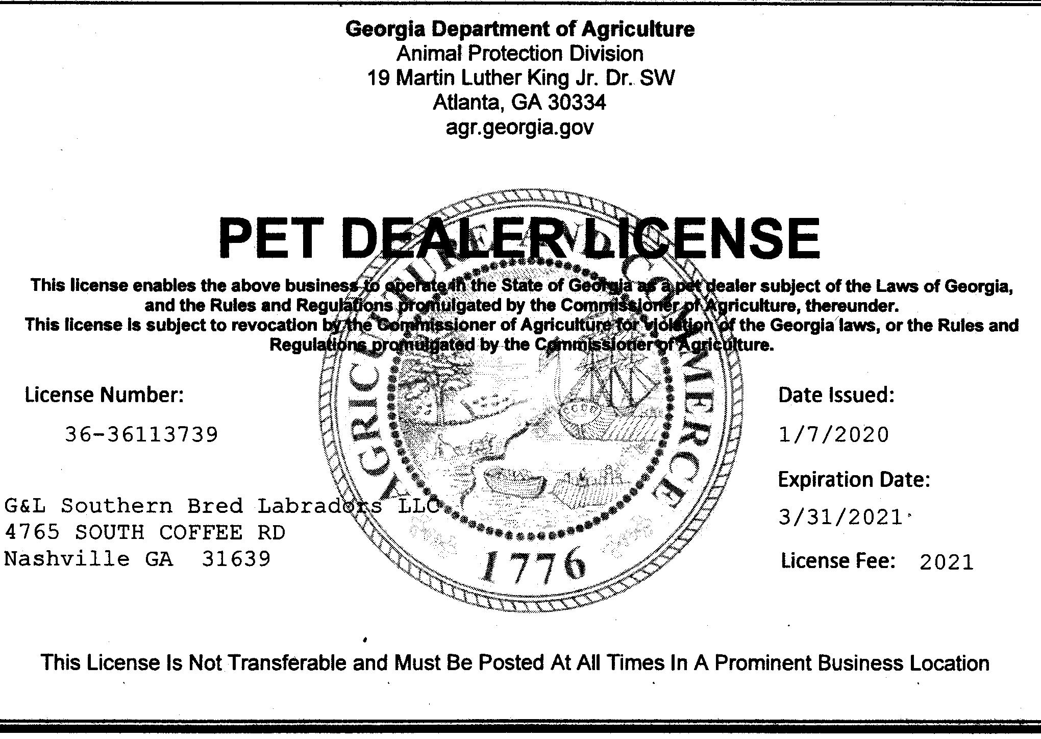 Georgia Dept of Agriculture Pet License 2 001